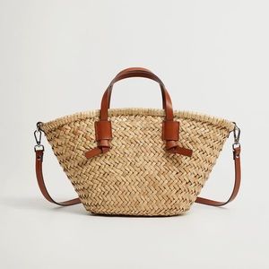 NWOT Mango Genuine Leather Straw Bag